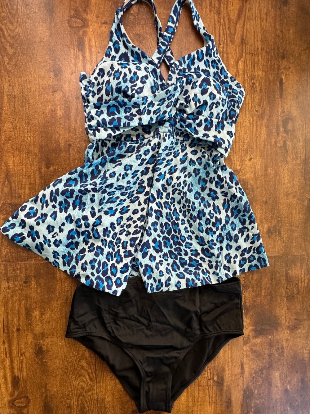 Kim Gravel x Swimsuits For All 2-Piece Blue Leopard Tankini Set Black Brief Size